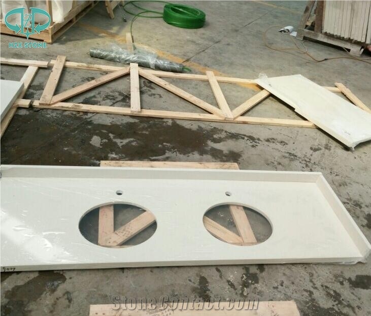 Professional Custom Bathroom Artificial White Quartz Countertops Vanity Tops Factory