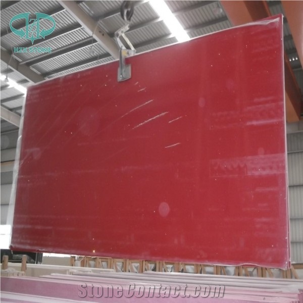Red Quartz Stone Slab & Tile, Red Engineered Stone, Red Quartz Stone with Glass Mirror & Mirror Chips, Red Engineered Stone Walling & Flooring, Red Engineered Stone