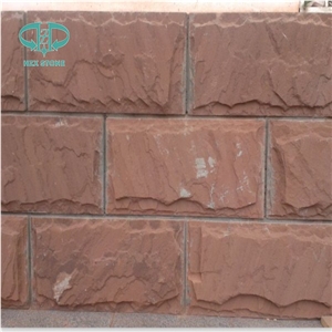 Red Sandstone Mushroomed Stone Cladding, Mushroom Wall, Split Face Mushroom Stone, Red Sandstone