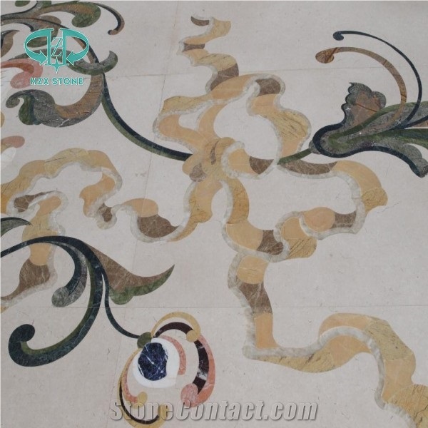 Restaurant Floor and Wall Use Marble Inlay Wall Tiles, Crema Marfil Marble Medallion
