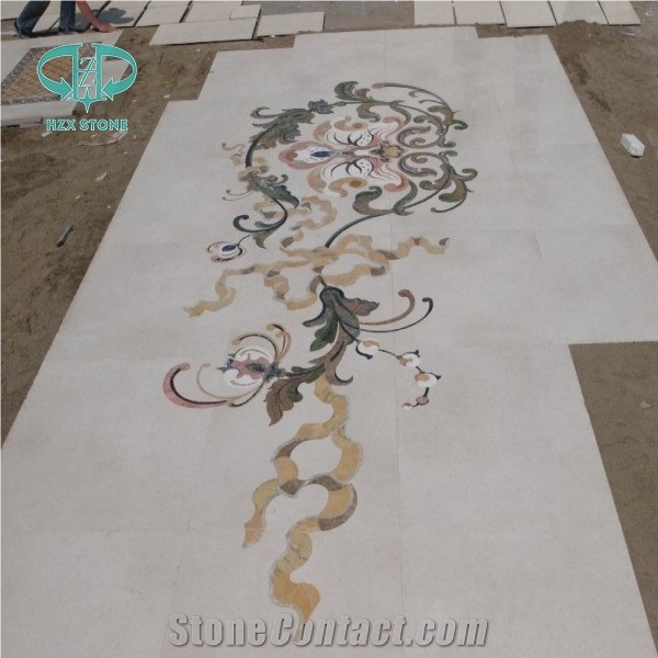 Restaurant Floor and Wall Use Marble Inlay Wall Tiles, Crema Marfil Marble Medallion