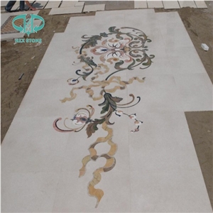 Restaurant Floor and Wall Use Marble Inlay Wall Tiles, Crema Marfil Marble Medallion