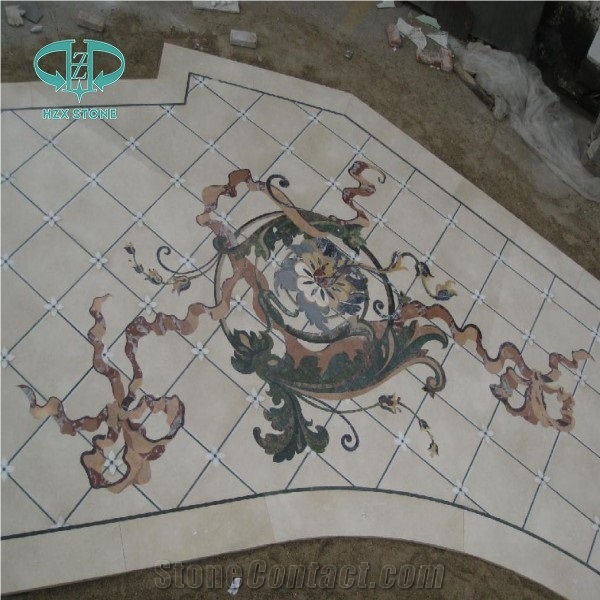 Restaurant Floor and Wall Use Marble Inlay Wall Tiles, Crema Marfil Marble Medallion