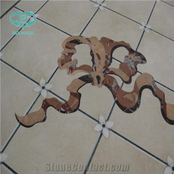 Restaurant Floor and Wall Use Marble Inlay Wall Tiles, Crema Marfil Marble Medallion