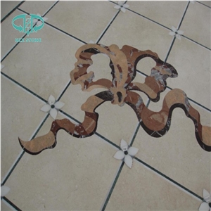 Restaurant Floor and Wall Use Marble Inlay Wall Tiles, Crema Marfil Marble Medallion