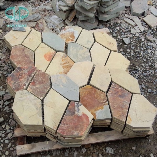 Rustic Slate Random Paver, Slate Floor Covering,Irregular Flagstone,Flagstone Patio, Multi-Color Slate