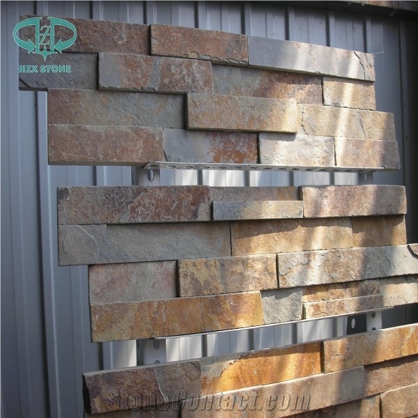 Rusty Slate Ledge Stone, Copper Slate Stone Wall Decor, Stacked Stone Veneer for Wall Cladding
