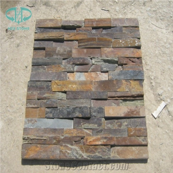 Rusty Slate Ledge Stone, Copper Slate Stone Wall Decor, Stacked Stone Veneer for Wall Cladding