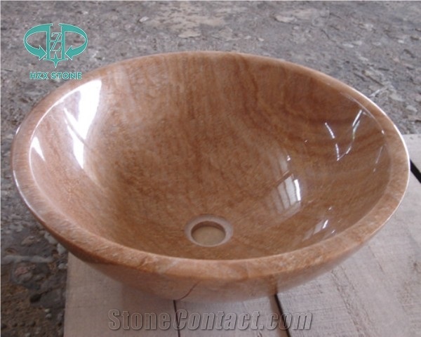 Sunset Gold Granite Sinks, China G682 Yellow Granite Basins & Sinks/Sunset Gold/Rusty Yellow Granite Oval Wash Basins, Sinks, Round Shape for Bathroom