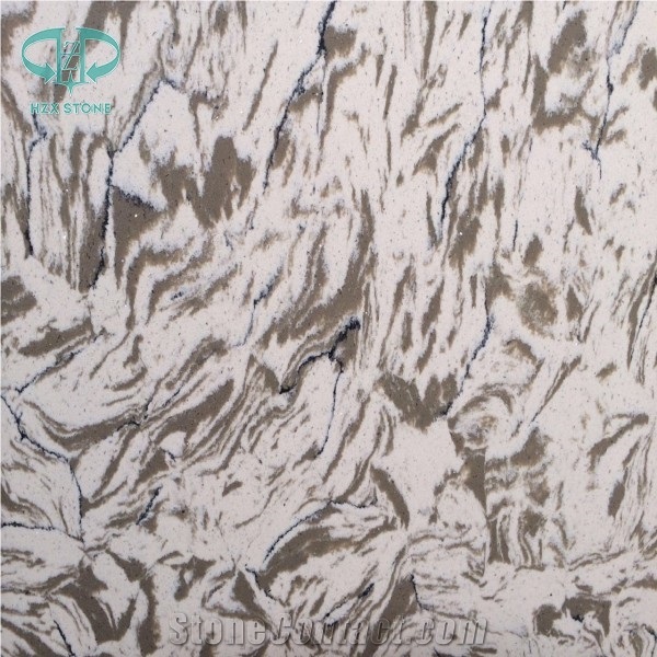 Tiger Skin Quartz Stone Slab, Overload Flower Engineered Stone Walling, Leopard Skin Engineered Stone, Flower Pattern Solid Surface