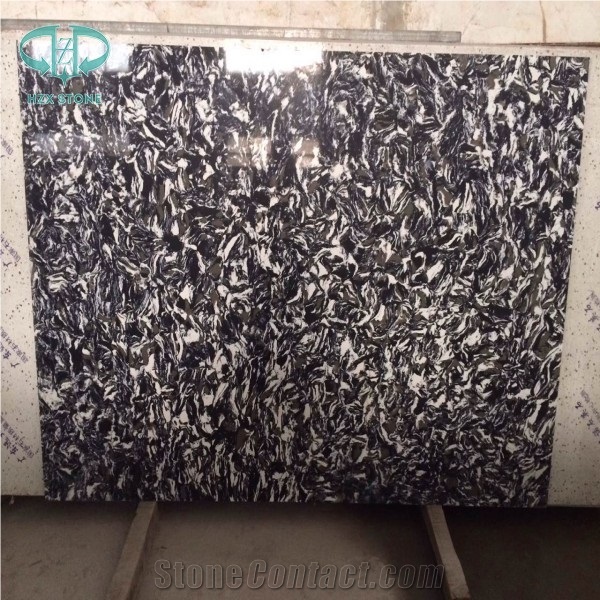 White & Black Quartzstone. Flower Pattern Engineered Stone Walling, Special Quartz Stone Flooring, Imperial Caesarstone, Multicolor Quartz Stone Slab