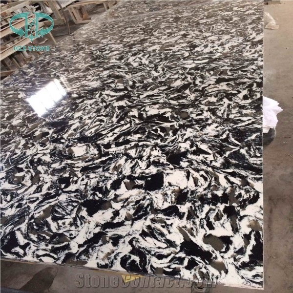 White & Black Quartzstone. Flower Pattern Engineered Stone Walling, Special Quartz Stone Flooring, Imperial Caesarstone, Multicolor Quartz Stone Slab