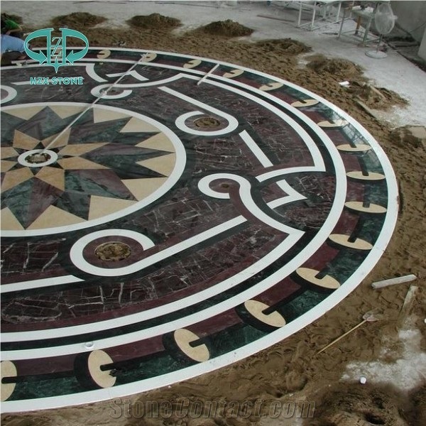 White Marbel Floor Tiles, Multicolor Marble Waterjet Medallion, Hotel Medallion Square Medallion