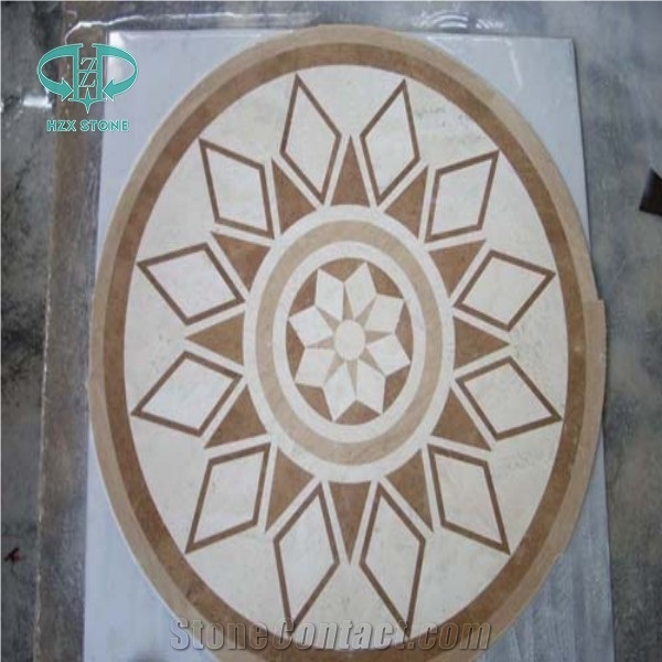 White Marbel Floor Tiles, Multicolor Marble Waterjet Medallion, Hotel Medallion Square Medallion