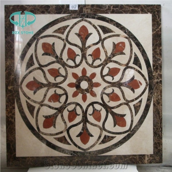 White Marbel Floor Tiles, Multicolor Marble Waterjet Medallion, Hotel Medallion Square Medallion