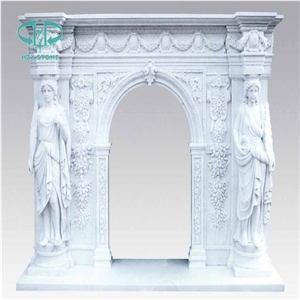 White Marble Fire Place, Natural Stone Fireplace Sculptured