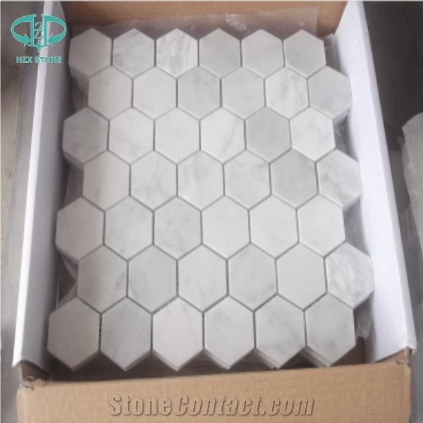 White Marble Mosaic/Italian Bianco Carrara Marble Mosaic Basketweave Herrigbone Hexagon Mini Brick Polished Tiles