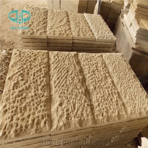 Yellow Sandstone with Bushhammered, Wall Tiles, Building and Walling Stones, Biege, Yellow, Sandstone Walling
