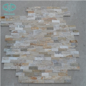 Yellow Wood Culture Stone, Natural Split Surface, on Sale China Rusty Quartzite Cultured Stone, Wall Cladding, Stacked Stone Veneer, Corner Stone Clearance