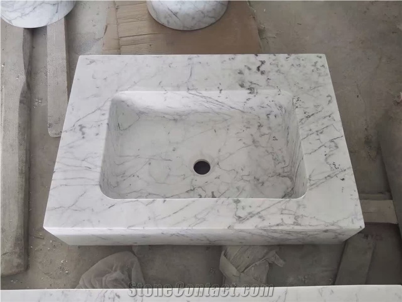 Bianco Carrara C White Marble Vessel Sinks for Bathroom Basins,Farm Sink,Square Washing Basin