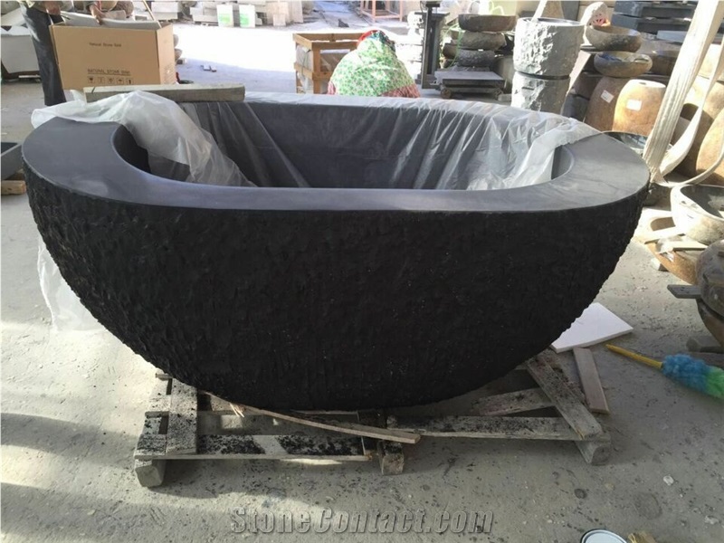 Black Basalt Bathtub,Chiselled Outside Surface and Polished Inside Surface Bath Tub