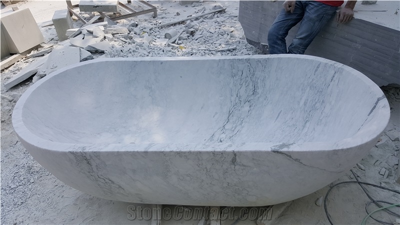 Blue Limestone Oval Solid Surface Bathtubs For Home Decor