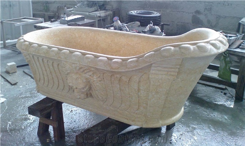 Luxury Cream Limestone Bath Tubs Solid Surface Bathtubs For Bathroom