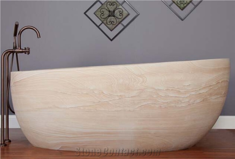 Luxury Serpeggiante Sandstone Solid Surface Bathtubs For Bathroom