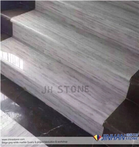 Line Vein White Grey Marble Staircase, Kavala White Marble Steps, Greece White Marble Stair Treads, Gray White Marble Stair Threshold