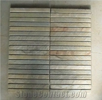 Beige Walling Quartzite Mosaic, Linear Strips Mosaic