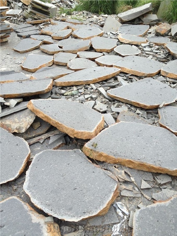 China Zhangpu Black Basalt Flagstone Pavers Tiles