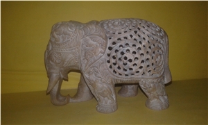 Carved Stone Elephant in Soapstone Carving