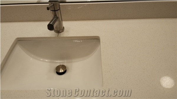 Beautiful and Durable Artificial Quartz Bathroom Countertops,Manmade Stone Bath Top with Laminated Edge,100% Guaranteed Quality and Services
