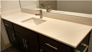 Beautiful and Durable Artificial Quartz Bathroom Countertops,Manmade Stone Bath Top with Laminated Edge,100% Guaranteed Quality and Services