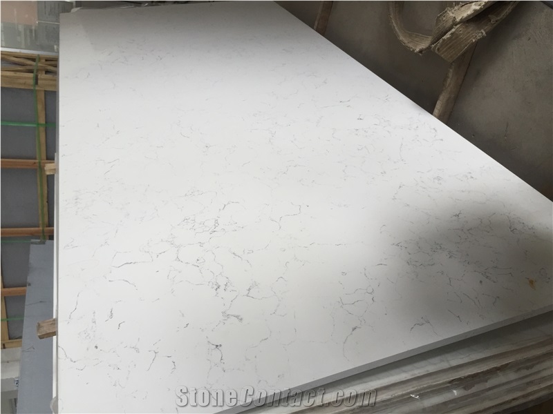 Carrara White D8001 High Quality Quartz Surface with Veined Movement for Laboratories, Healthcare Facilities and Food Preparation Environments