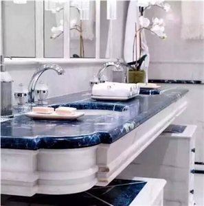 Blue Sapphire Onyx Semiprecious Stone Bath Top, Blue Sodalite Semiprecious Stone Vanity Tops