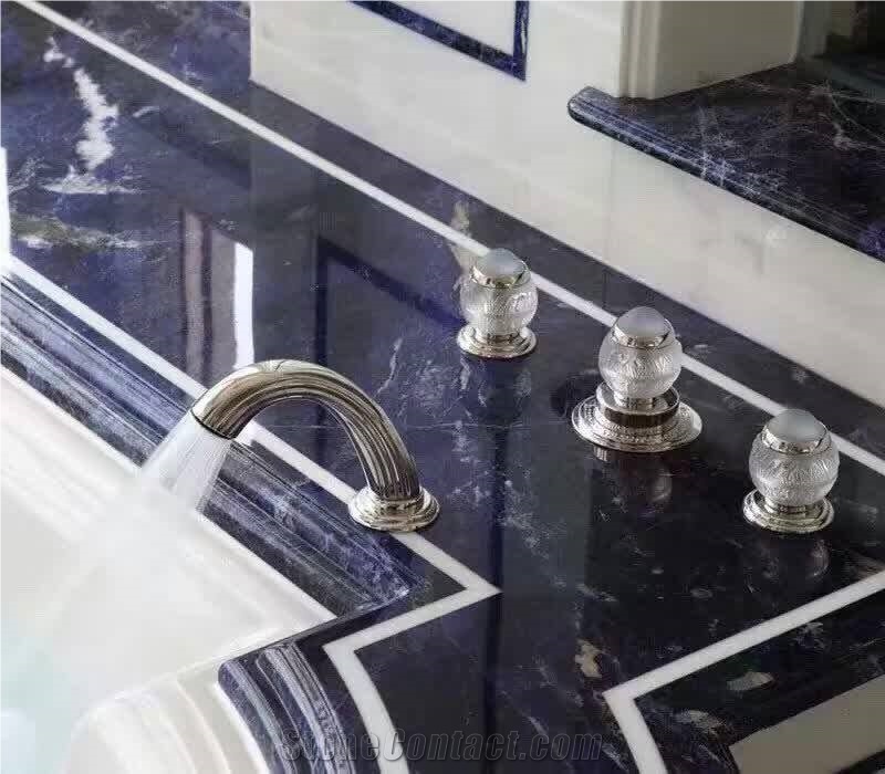 Blue Sapphire Onyx Semiprecious Stone Bath Top, Blue Sodalite Semiprecious Stone Vanity Tops