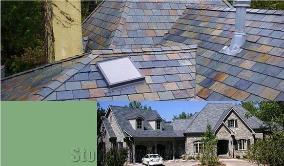 Black and Rusty Slate Roof Covering Tiles