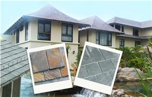 Black and Rusty Slate Roof Covering Tiles