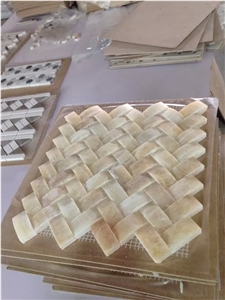 Polished Honey Onyx Basketweave Mosaic Design