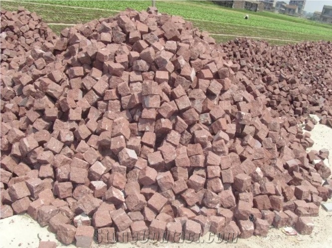 Red Porphyry Granite Paving Cube Stone