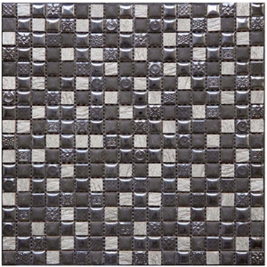 China Dark Grey Granite Black Polished Marble with Glass Mosaic Tile for Bathroom, China Marble Stone Mosaic