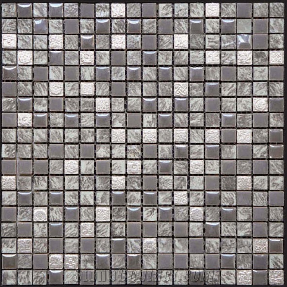 China Dark Grey Granite Black Polished Marble with Glass Mosaic Tile for Bathroom, China Marble Stone Mosaic