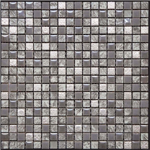 China Dark Grey Granite Black Polished Marble with Glass Mosaic Tile for Bathroom, China Marble Stone Mosaic