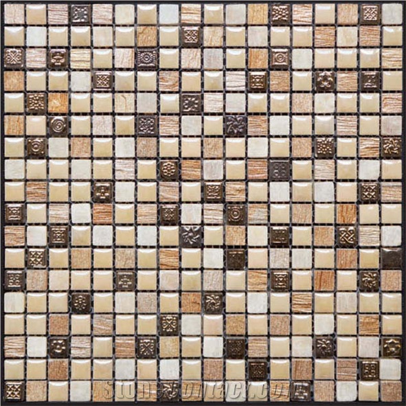 China Dark Grey Granite Black Polished Marble with Glass Mosaic Tile for Bathroom, China Marble Stone Mosaic