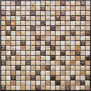 China Dark Grey Granite Black Polished Marble with Glass Mosaic Tile for Bathroom, China Marble Stone Mosaic