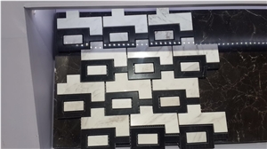 China Nero Marquina Marble with Glass Mosaic, Black Color Stone Mosaic Tile, Marble Mosaic for Wall & Flooring