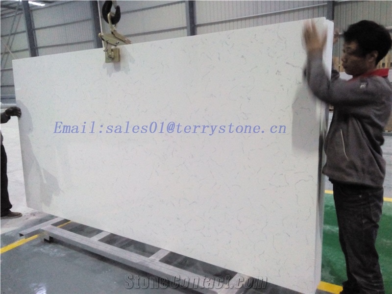 China Popular New Bianco Carrara White Quartz Stone Polished Slabs & Tiles ,Engineered Slab,Artificial White Marble Stone for Kitchen Hotel Bathroom