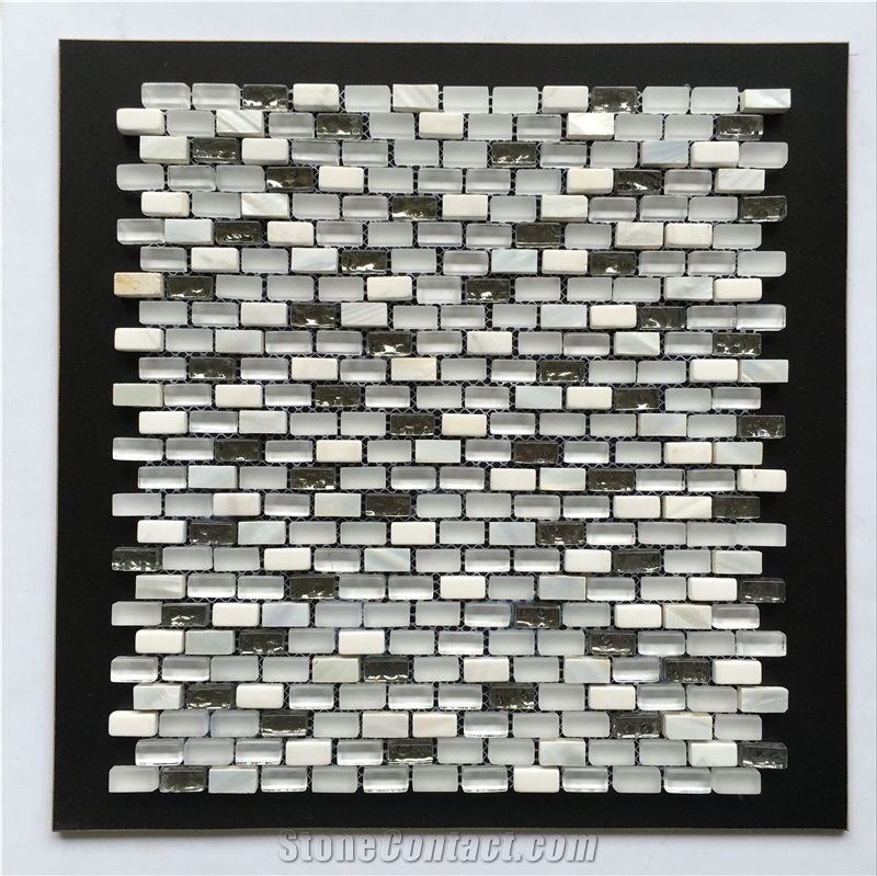 Glass Mosaic Tile for Bathroom, China Mosaic Factory, Emperador Light, Super White, Cold Spraying, Plating, Wooden White, Colorful Conch