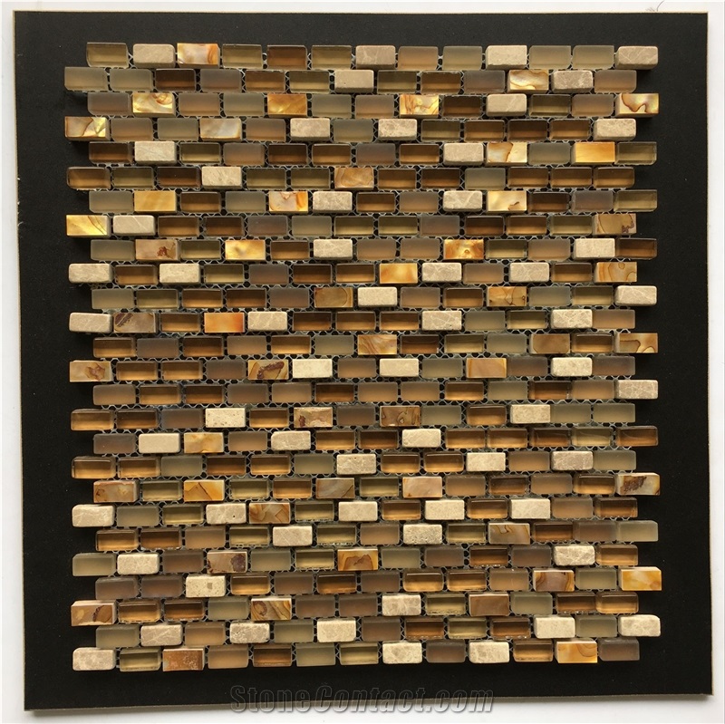 Glass Mosaic Tile for Bathroom, China Mosaic Factory, Emperador Light, Super White, Cold Spraying, Plating, Wooden White, Colorful Conch